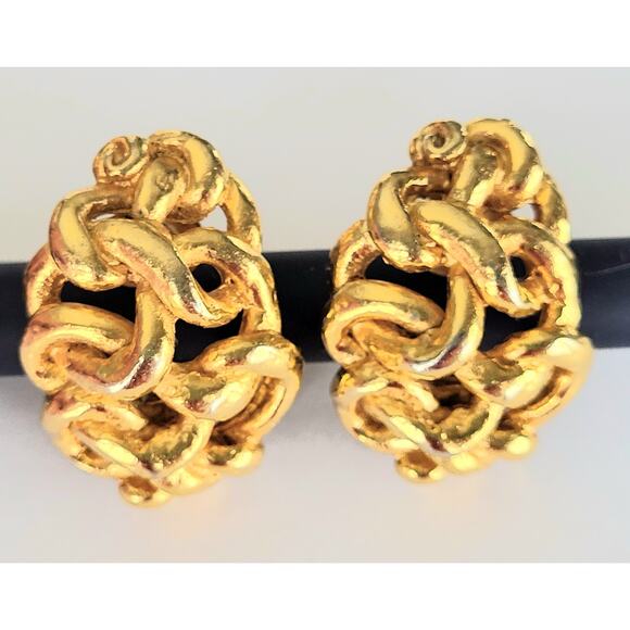 Sonia Rykiel Gold Earrings Chunky Clip-On Signed Vintage Mid Century Modern MCM - Picture 8 of 11